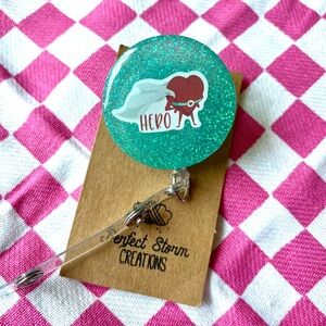 Heart Hero Nurse Cardiology Medical Glitter Handmade Resin Badge Reel